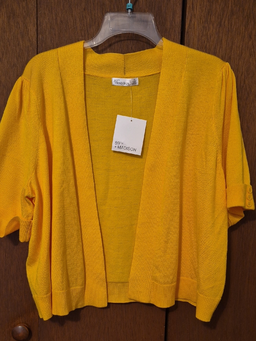 NWT 89th & Madison Bright Yellow Open Cardigan with Short Sleeves SZ 1X